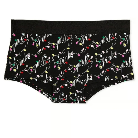 Pink Victoria's secret Christmas lights logo boyshort panty size XL - Picture 2 of 5